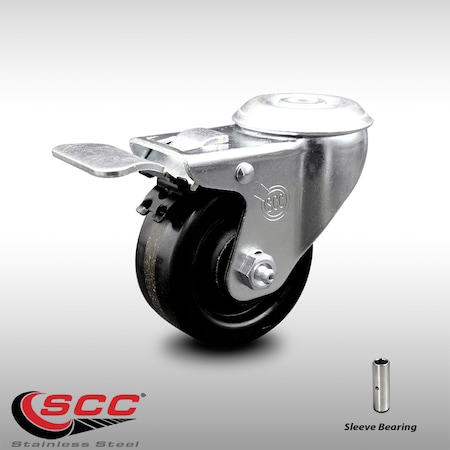 3.5 Inch SS Phenolic Wheel Swivel Bolt Hole Caster With Total Lock Brake SCC